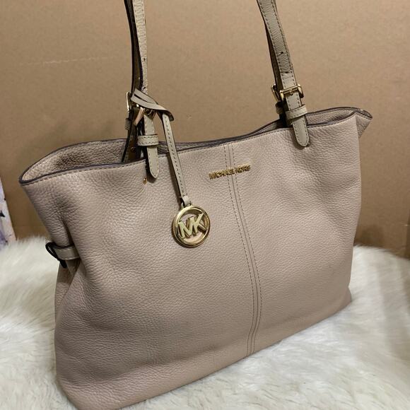 MICHAEL KORS Spacious Large BISQUE Beige Pebbled Leather LENOX Shoulder Tote - Picture 3 of 16